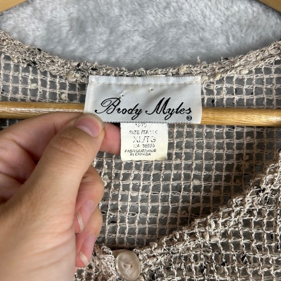 ✨ 2/$35 Brody Myles Open Weave Cardigan XL Beige Knit Coastal Romantic Layering - Picture 6 of 9